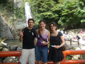 Japan (Aug 25- Sept 10 09) - Minou mountain waterfall - Jason, me, and Diana at the waterfall