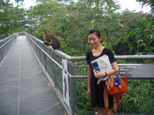 Singapore (Sept 10-17 09) - Mag with some monkeys on the raised walkway