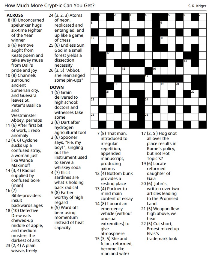 The cryptic crossword described in the previous paragraph. Downloadable PDF follows immediately below